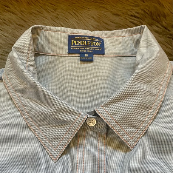 NWOT Pendleton Midi Dress Shirt Button Tie Waist Blue Contrasting Stitch 10 M - Picture 8 of 11